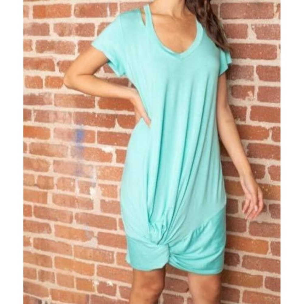 Twist Front T-Shirt Dress in Mint